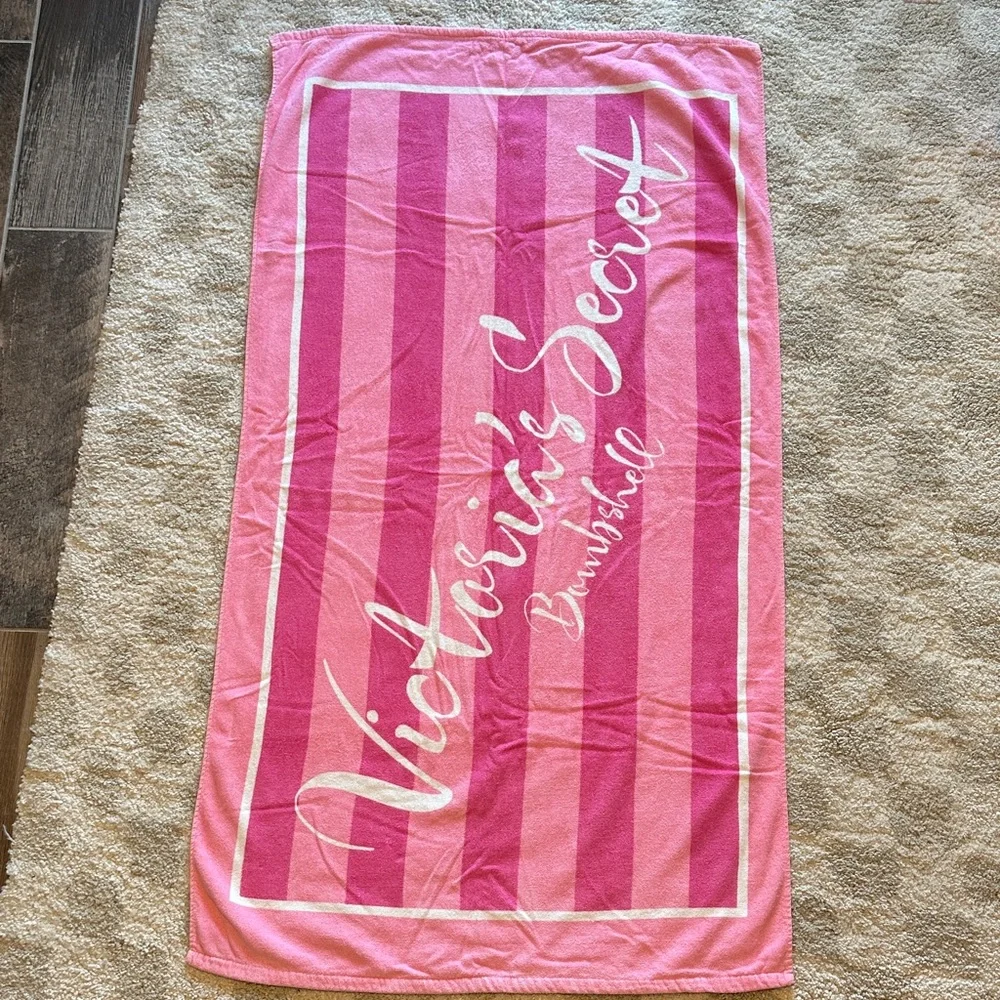 RARE Victoria's Secret Bombshell Pink Striped Towel - Limited